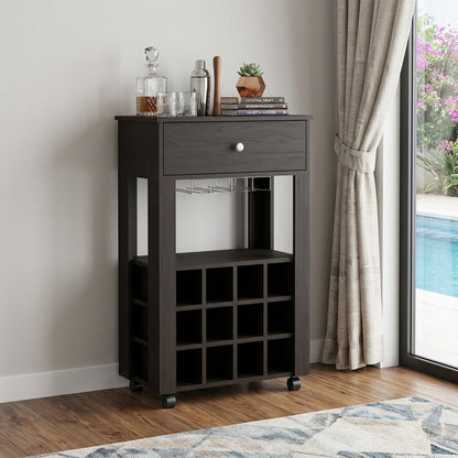 Black Rolling Bar Cart With Wine Storage