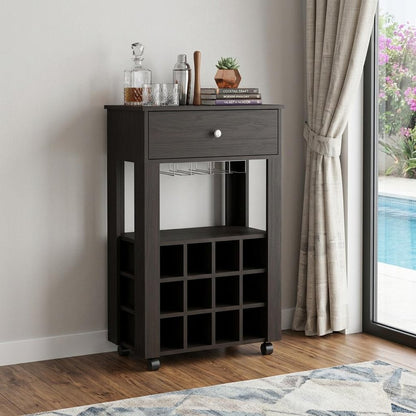 Black Rolling Bar Cart With Wine Storage