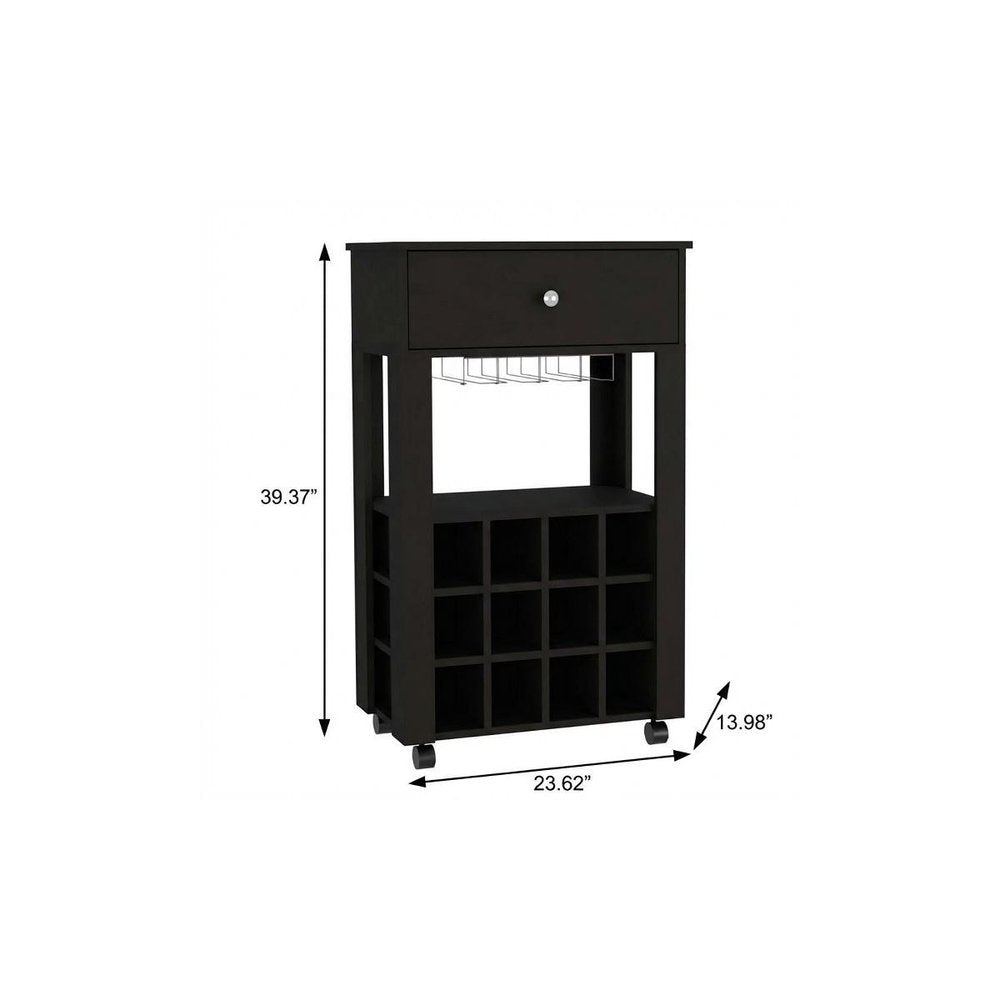 Black Rolling Bar Cart With Wine Storage