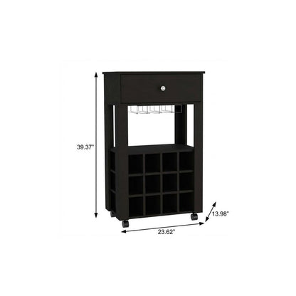 Black Rolling Bar Cart With Wine Storage