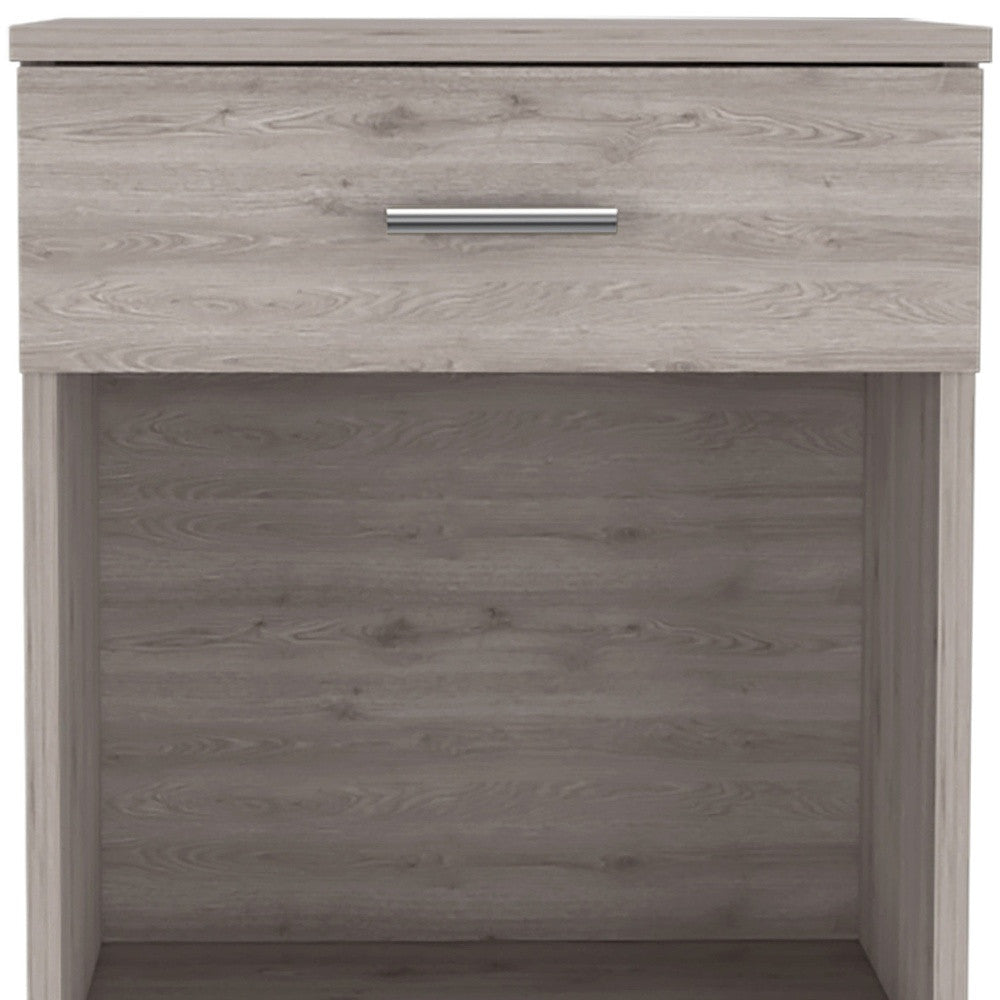 22" Light Gray One Drawer Faux Wood Nightstand