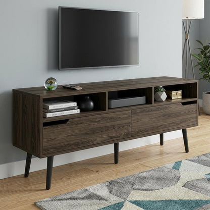 54" Dark Brown Walnut Enclosed and Open Storage TV Stand