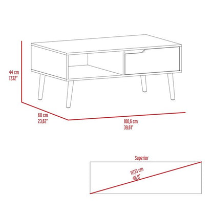 40" Brown And Black Coffee Table With Drawer And Shelf