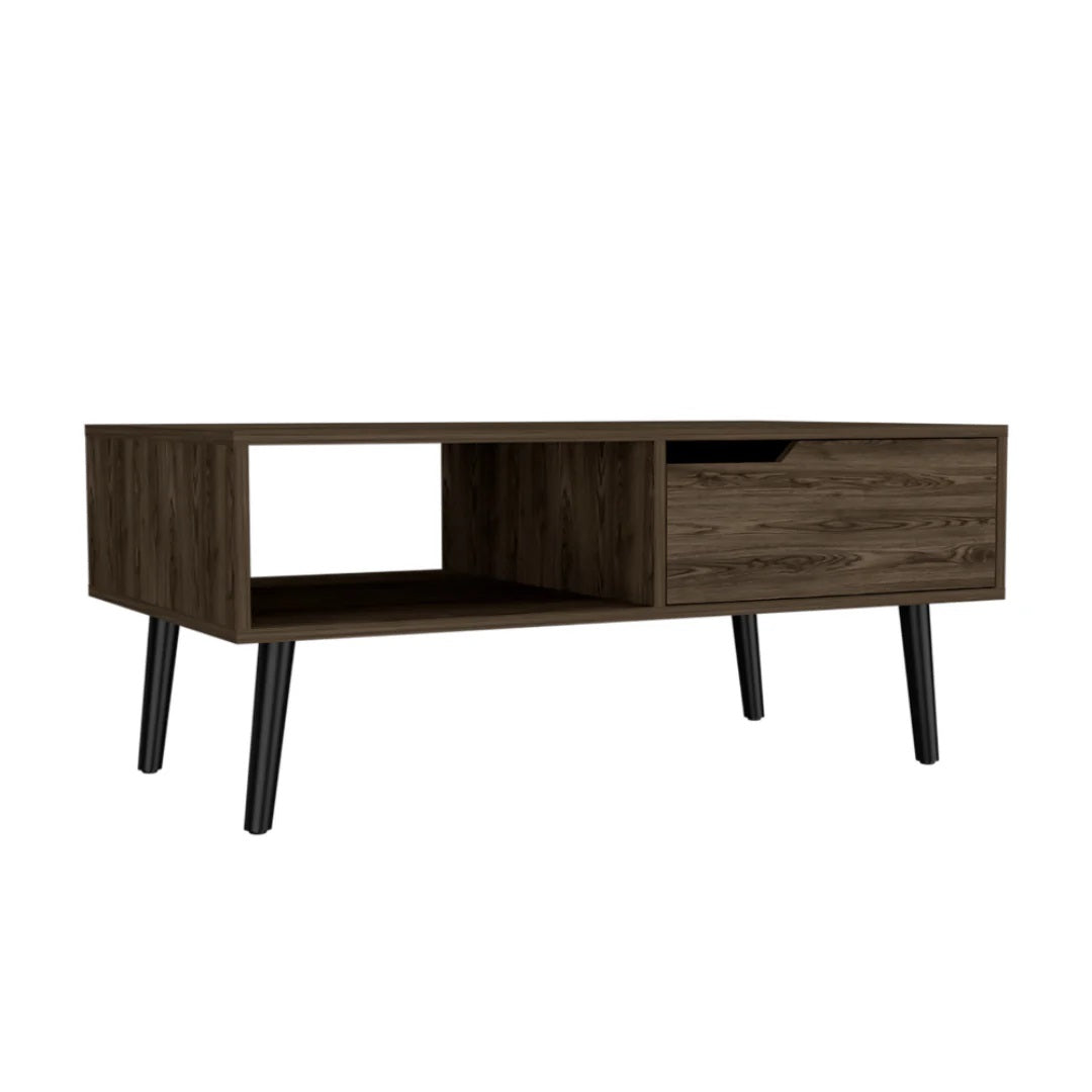 40" Brown And Black Coffee Table With Drawer And Shelf