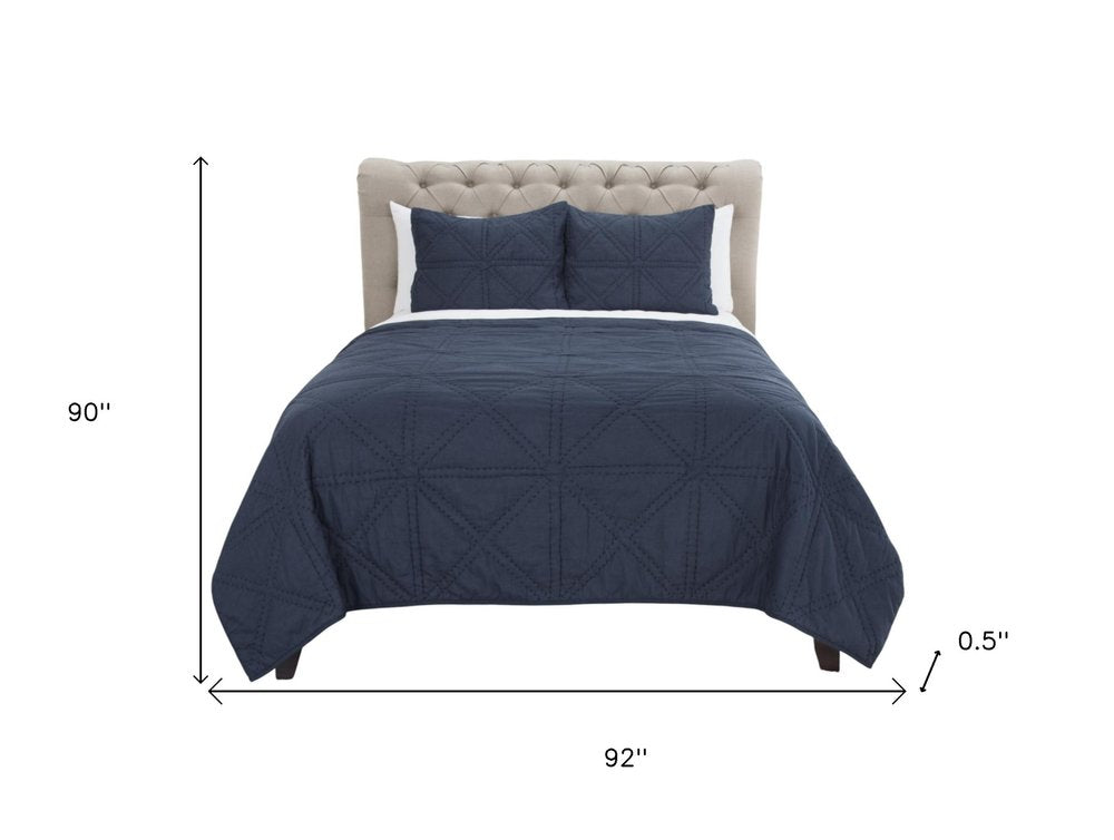 Indigo Geometric Queen Quilt