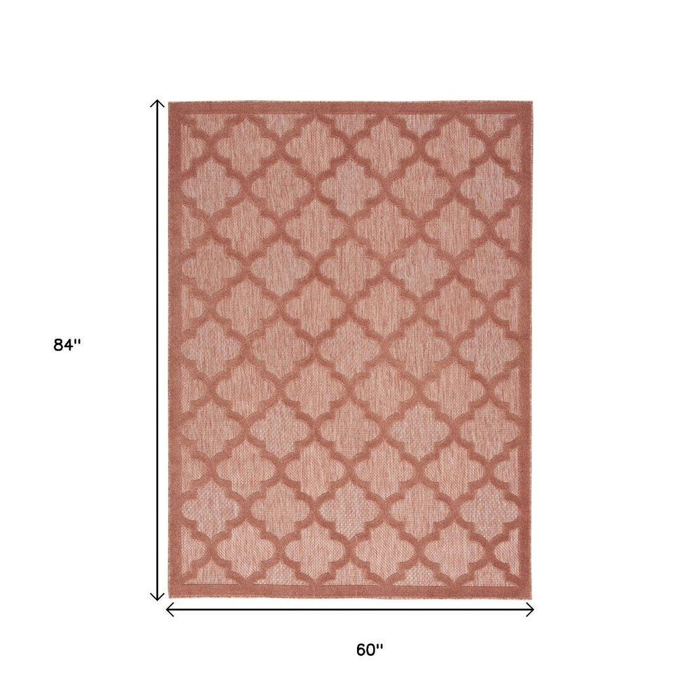 5' X 7' Coral Indoor Outdoor Area Rug