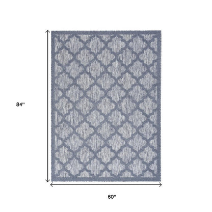 5' X 7' Denim Blue Indoor Outdoor Area Rug
