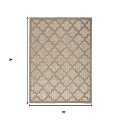 5' X 7' Beige Indoor Outdoor Area Rug