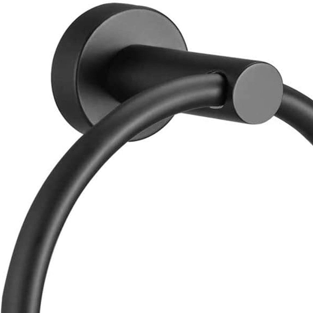 Set of Two Black Stainless Steel Wall Mount Towel Ring and Toilet Paper Holder