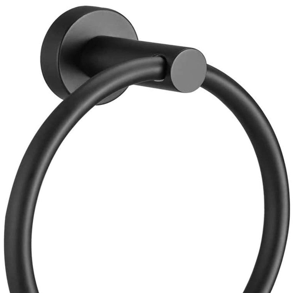 Set of Two Black Stainless Steel Wall Mount Towel Ring and Toilet Paper Holder