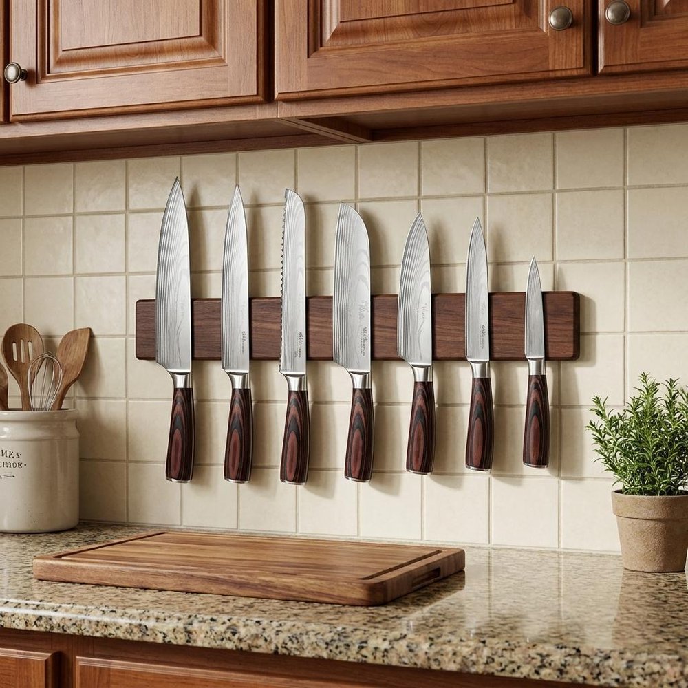Black And Brown Wood Seven Piece Cutlery Set