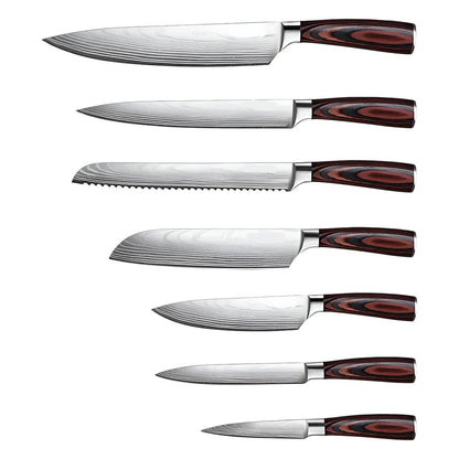 Black And Brown Wood Seven Piece Cutlery Set