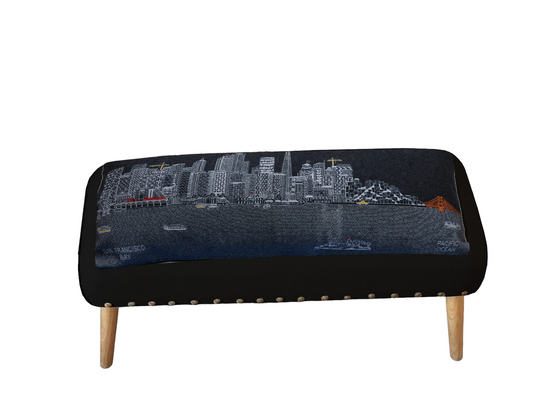 38" Gray Wool And Brown Ottoman