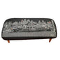 38" Black Wool and Brown Ottoman
