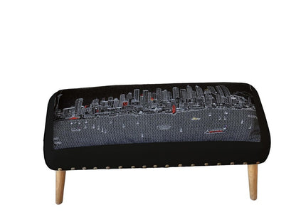 38" Gray Wool and Brown Ottoman