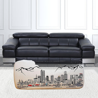 38" Cream Wool and Brown Ottoman