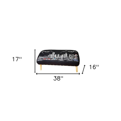 38" Gray Wool and Brown Ottoman