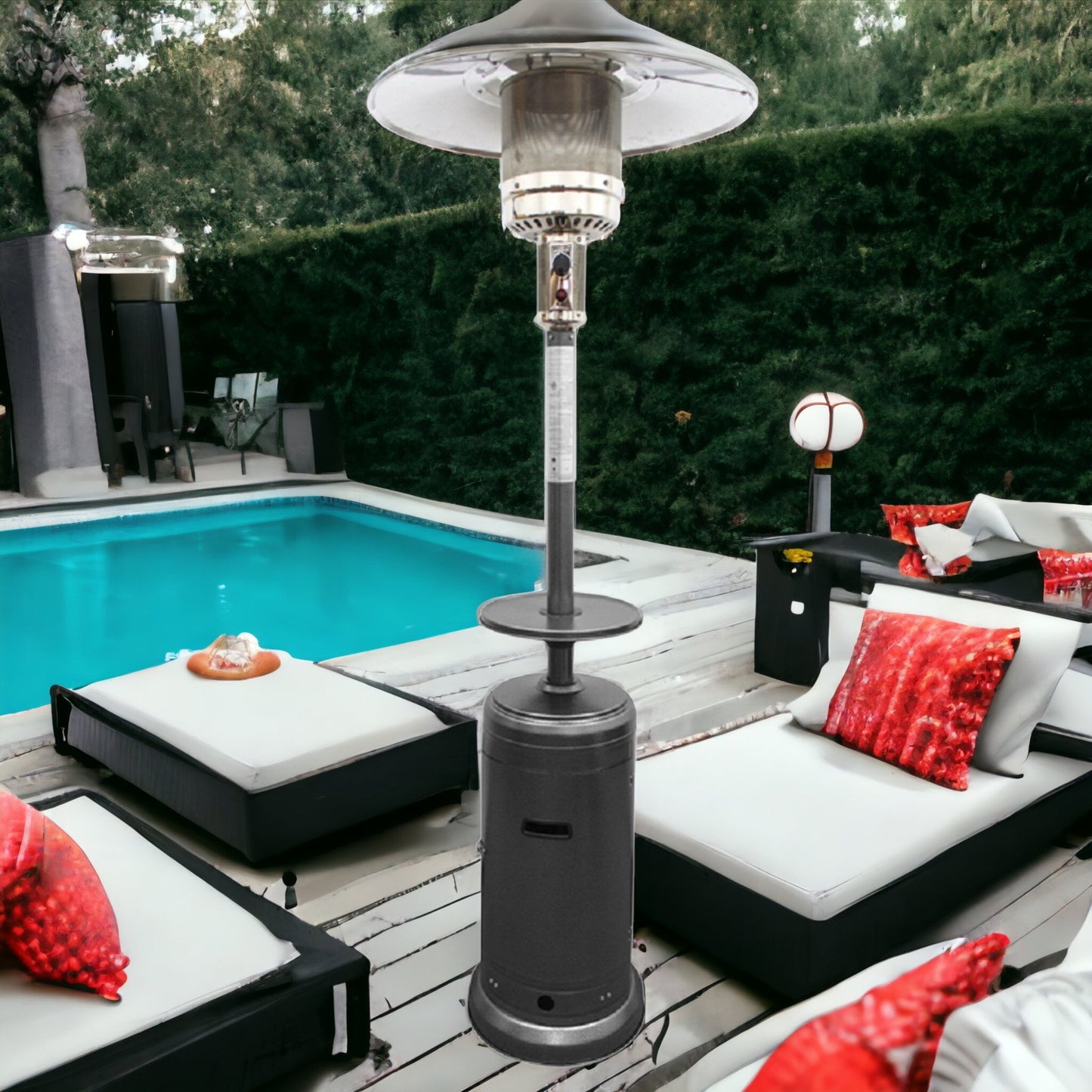 48000 BTU Silver Steel Propane Cylindrical Pole Standing Patio Heater