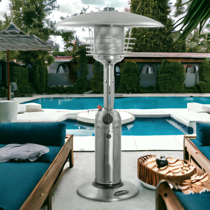 11000 BTU Silver Steel Propane Cylindrical Pole Tabletop Patio Heater