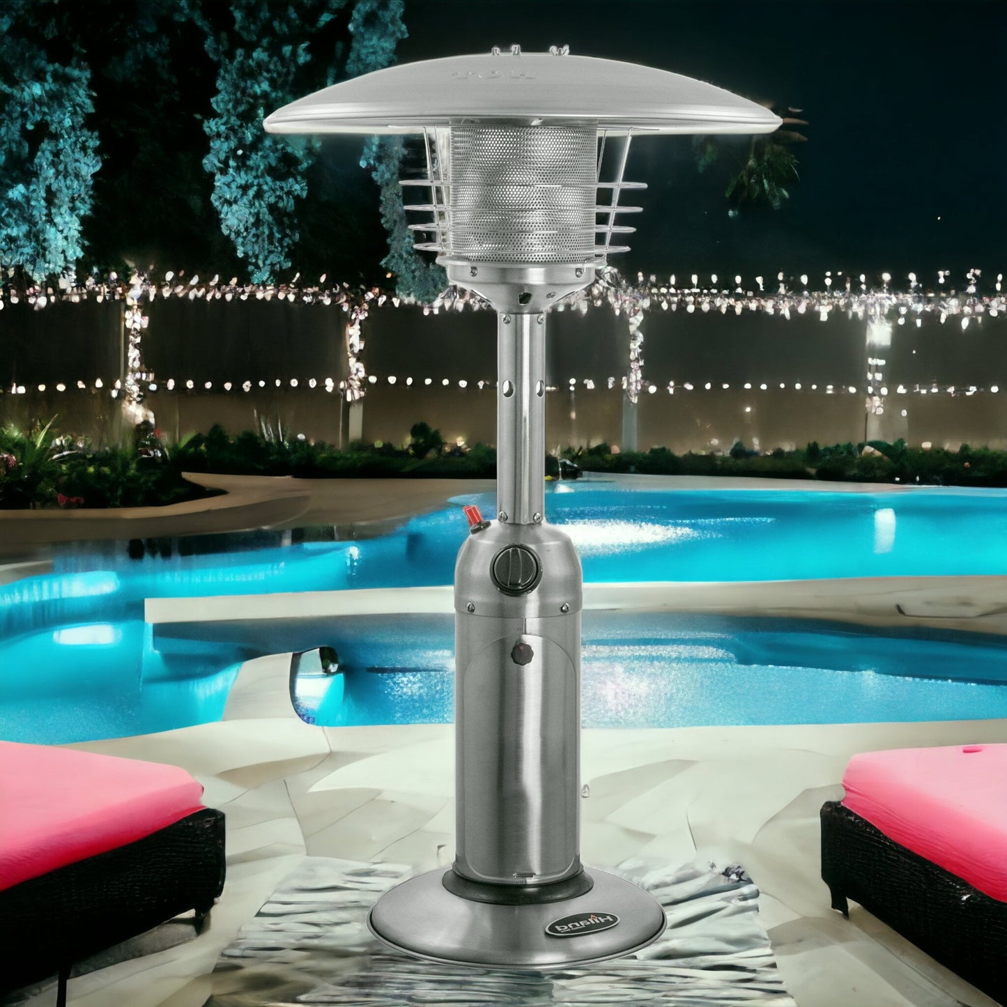 11000 BTU Silver Steel Propane Cylindrical Pole Tabletop Patio Heater