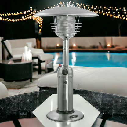 11000 BTU Silver Steel Propane Cylindrical Pole Tabletop Patio Heater