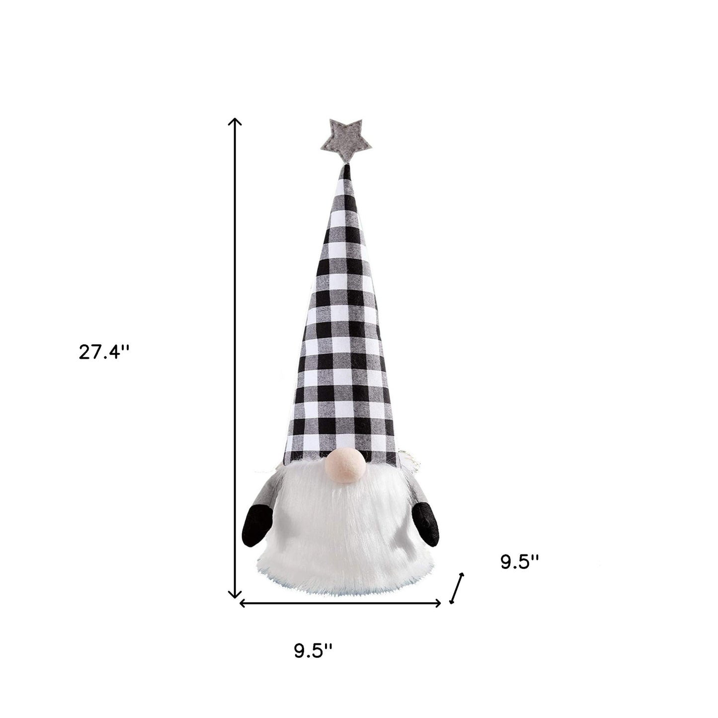 27" Black And White Felt And Faux Fur Gnome Adjustable Height Tree Topper