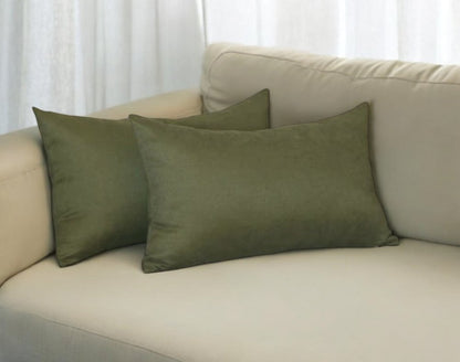 Set of Two 12" X 20" Fern Green Fabric Lumbar Throw Pillow Covers