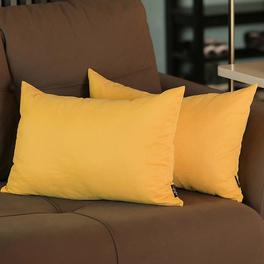 Set Of Two 12" X 20" Yellow Polyester Zippered Pillow Cover