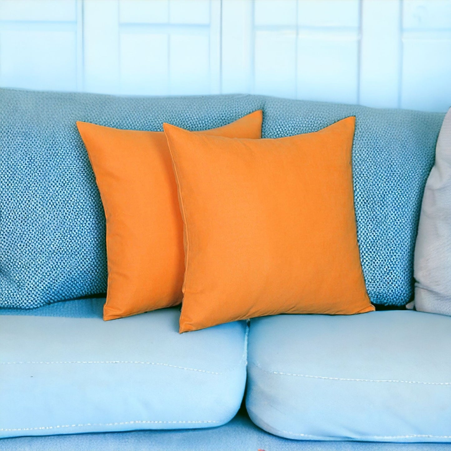 Set Of Two 20" X 20" Orange Polyester Zippered Pillow Cover