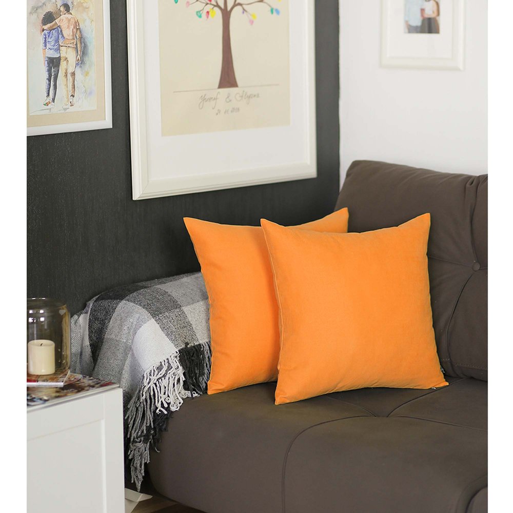 Set of Two 20" Orange Fabric Throw Pillow Covers