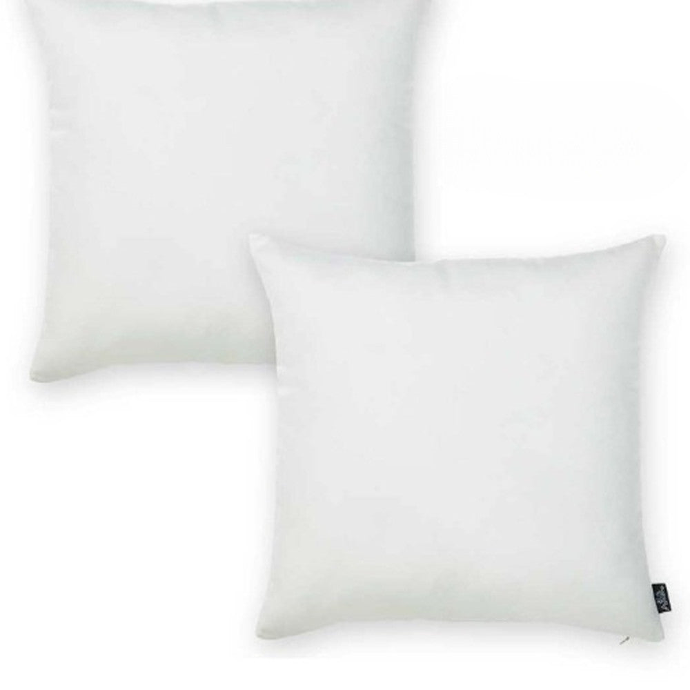 Set Of Two 22" X 22" White Polyester Zippered Pillow Cover