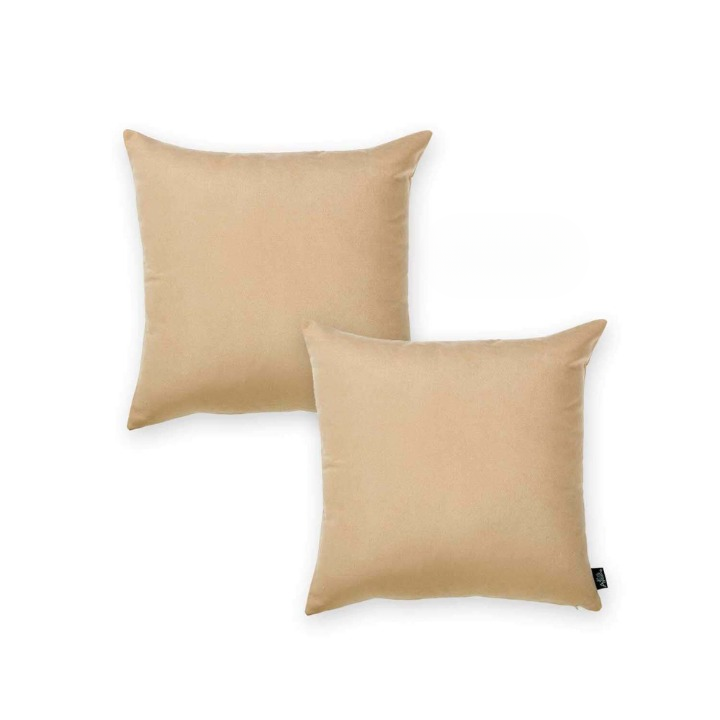 Set Of Two 22" X 22" Beige Polyester Zippered Pillow Cover