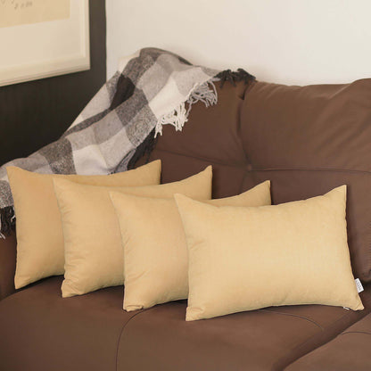 Set Of Four 12" X 20" Beige Polyester Zippered Pillow Cover