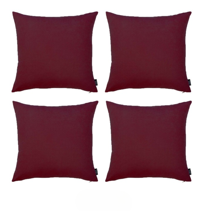 Set Of Four 17" X 17" Claret Red Polyester Zippered Pillow Cover