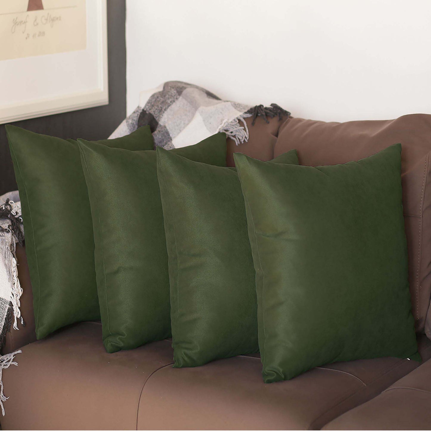 Set Of Four 17" X 17" Fern Green Polyester Zippered Pillow Cover