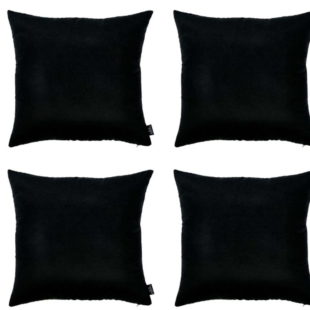 Set Of Four 17" X 17" Black Polyester Zippered Pillow Cover