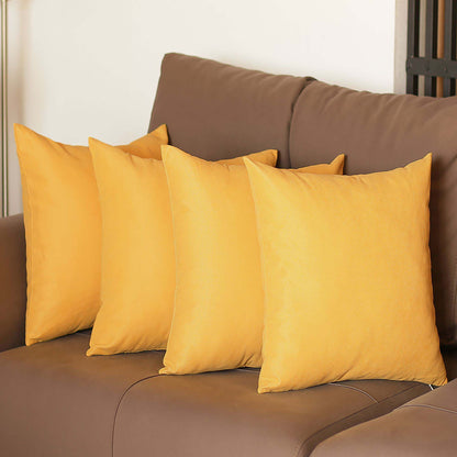 Set Of Four 17" X 17" Yellow Polyester Zippered Pillow Cover