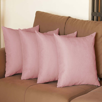 Set Of Four 18" X 18" Light Pink Polyester Zippered Pillow Cover