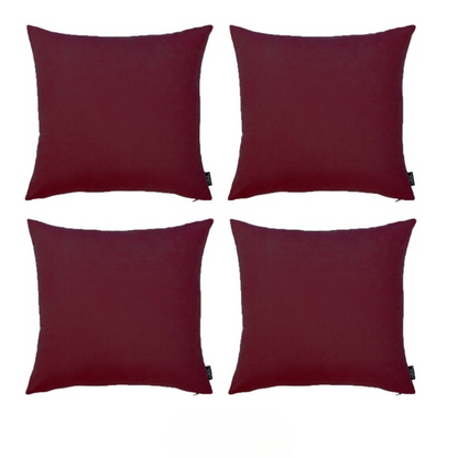 Set Of Four 18" X 18" Claret Red Polyester Zippered Pillow Cover