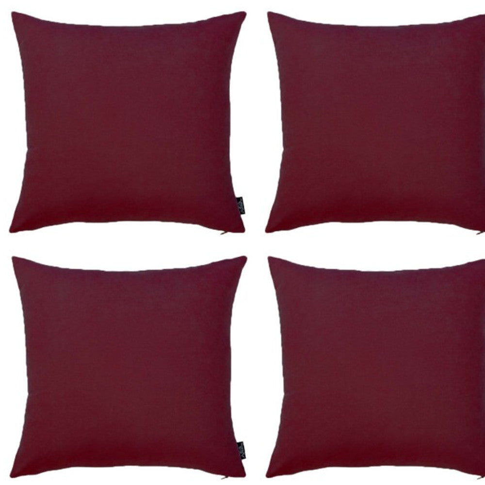 Set Of Four 18" X 18" Claret Red Polyester Zippered Pillow Cover