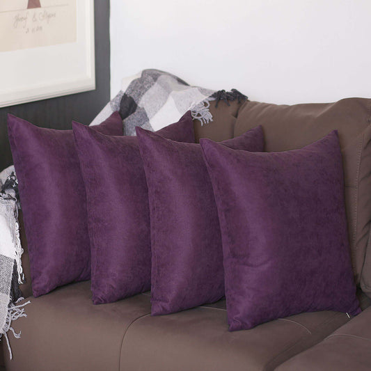 Set Of Four 18" X 18" Purple Polyester Zippered Pillow Cover