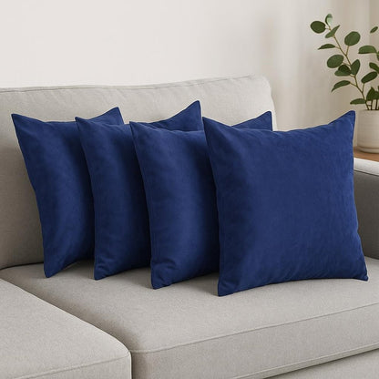 Set Of Four 18" X 18" Navy Blue Polyester Zippered Pillow Cover