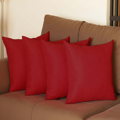 Set Of Four 18" X 18" Red Polyester Zippered Pillow Cover