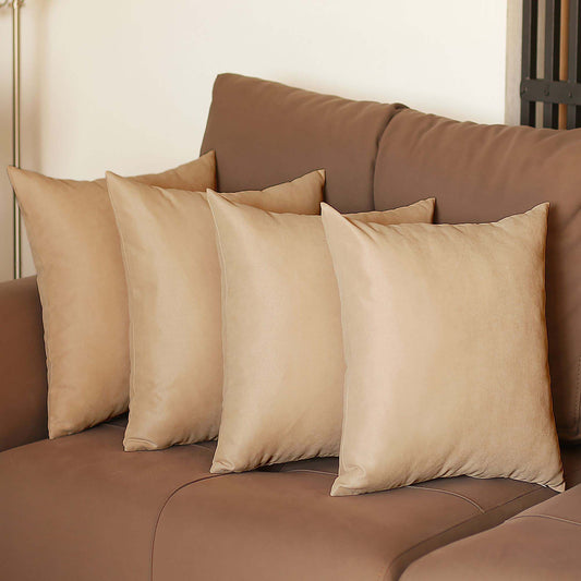 Set Of Four 18" X 18" Beige Polyester Zippered Pillow Cover