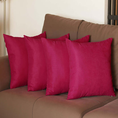 Set Of Four 18" X 18" Pink Polyester Zippered Pillow Cover