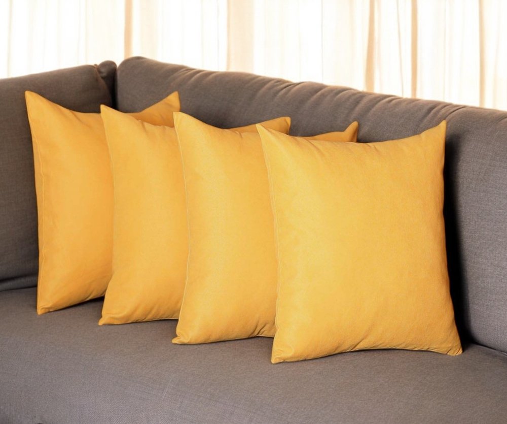 Set of Four 18" Yellow Fabric Throw Pillow Covers