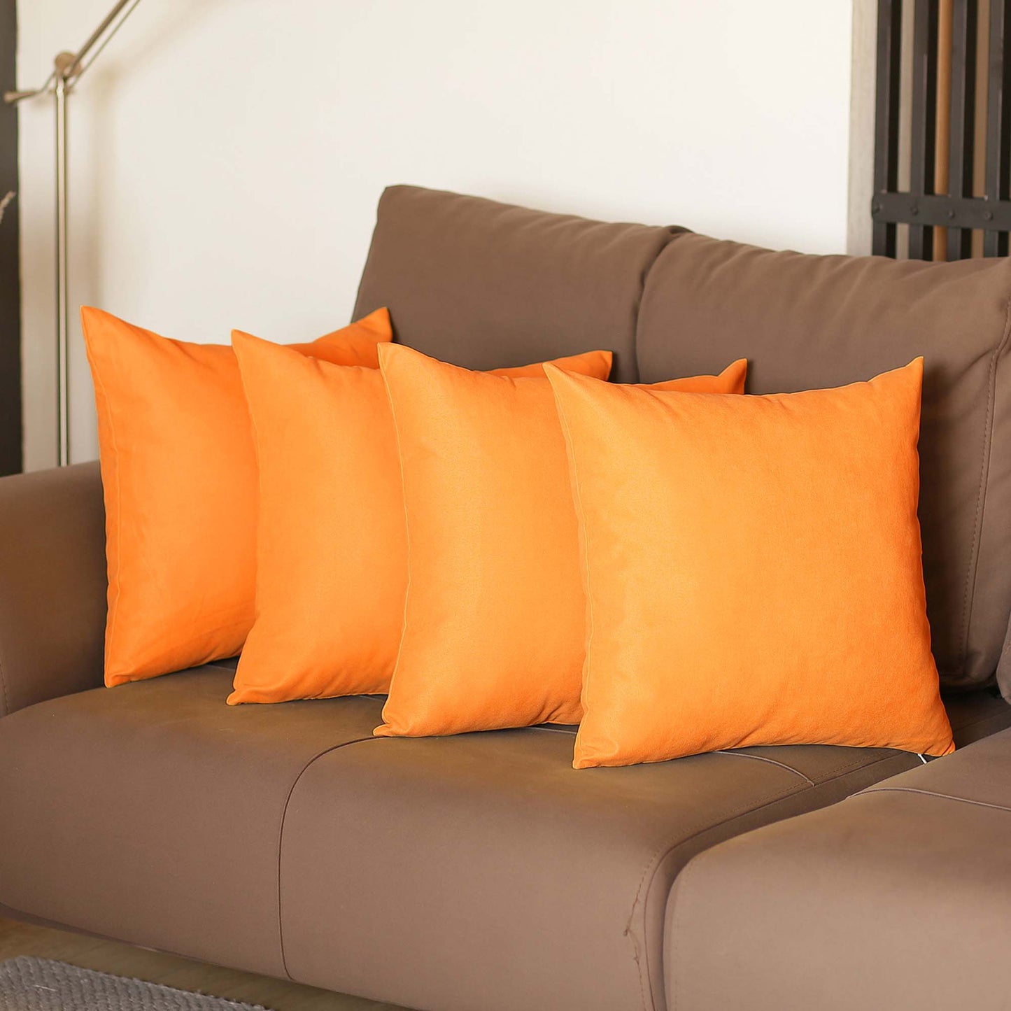 Set Of Four 20" X 20" Orange Polyester Zippered Pillow Cover