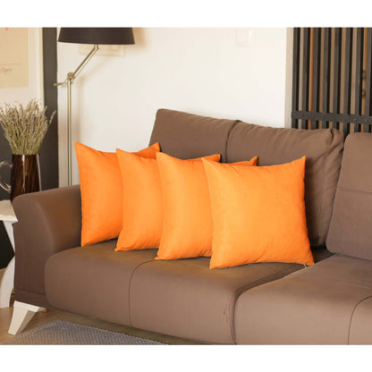 Set Of Four 20" X 20" Orange Polyester Zippered Pillow Cover