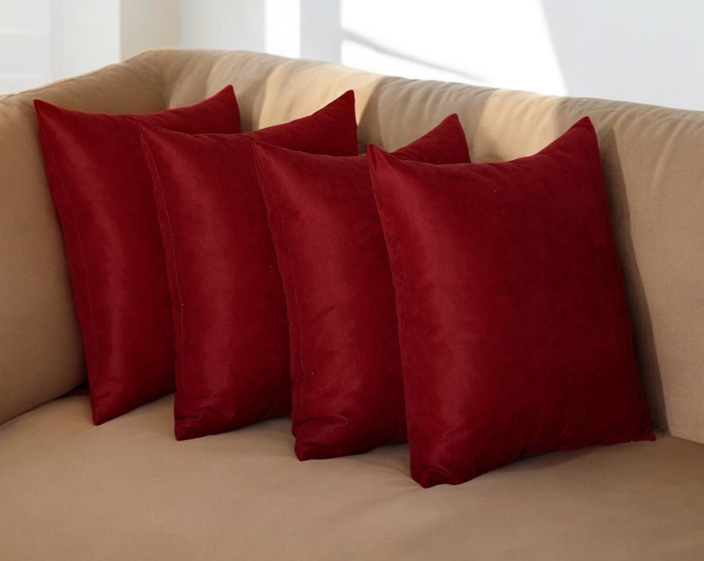 Set Of Four 20" X 20" Claret Red Polyester Zippered Pillow Cover