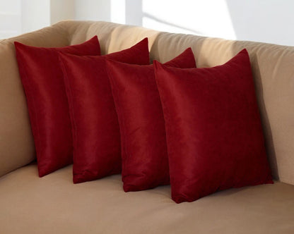 Set Of Four 20" X 20" Claret Red Polyester Zippered Pillow Cover